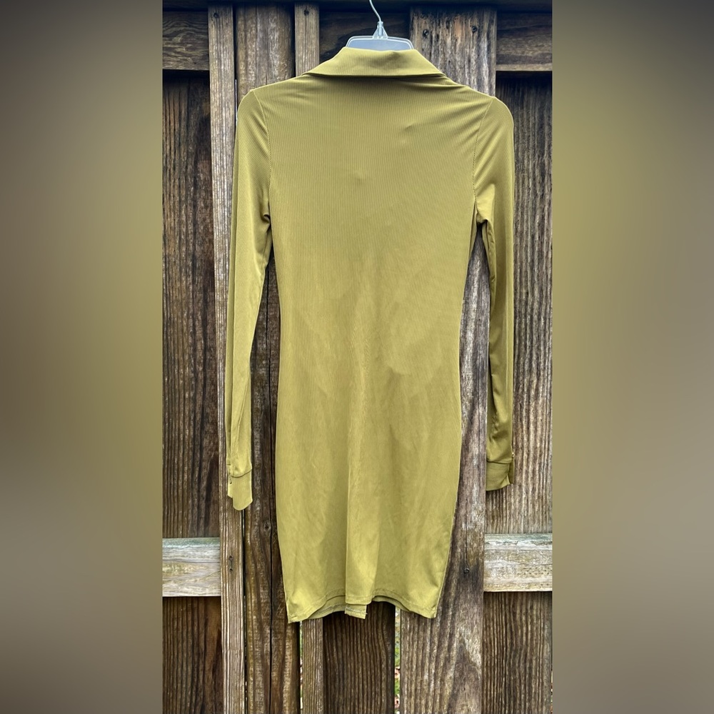 Olive Green Rouched Button Up Dress - Picture 6 of 7